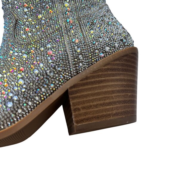 New without Box Western Silver  Sparkle Rhinestone Wide Calf Cowboy Boots - Picture 6 of 15